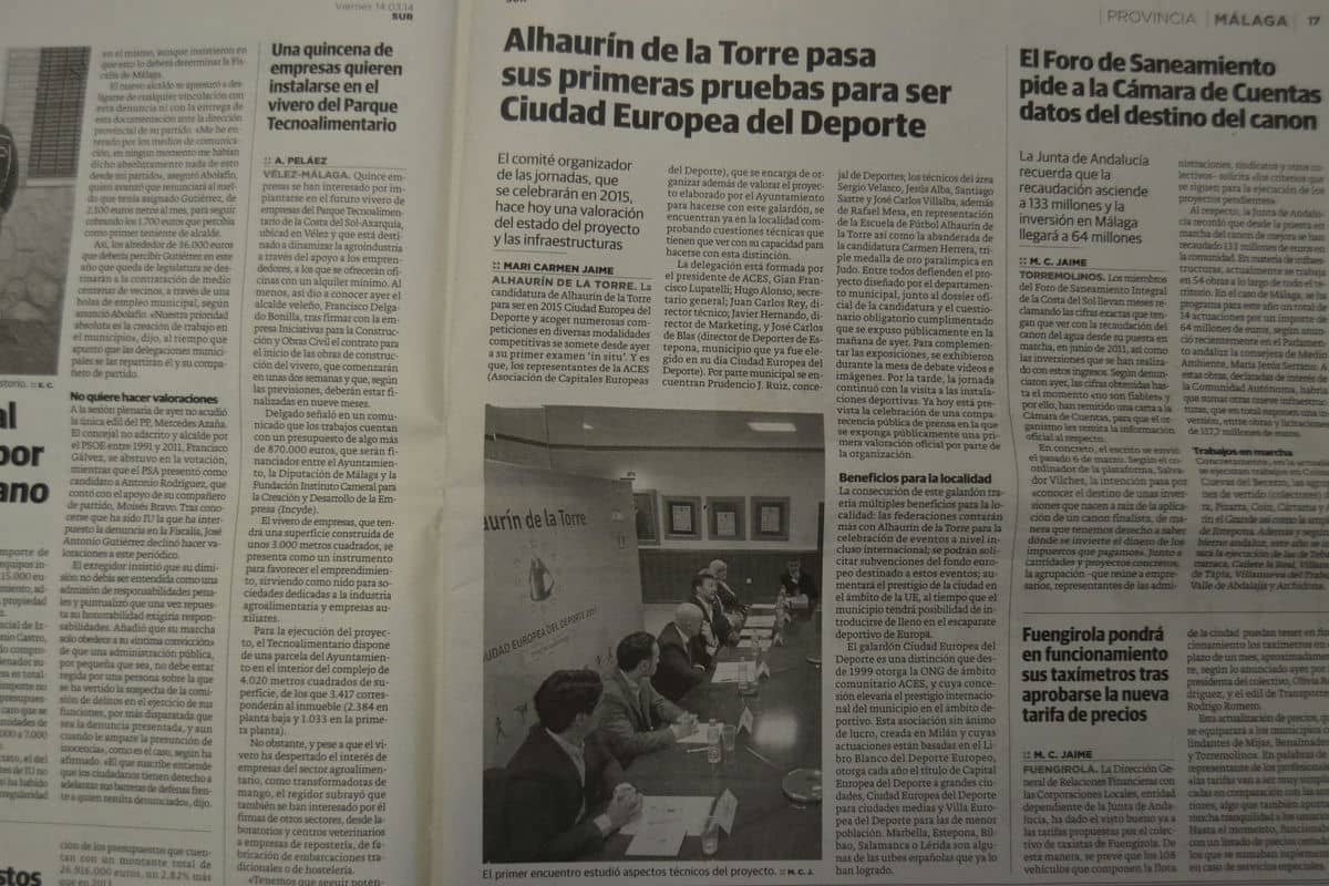 El proyecto Alhaurín Ciudad Europea del deporte en el periódico SUR