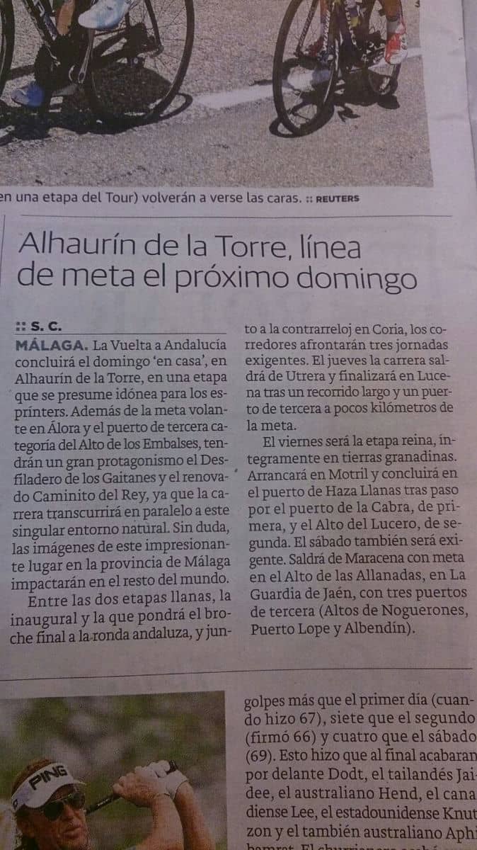 La prensa escrita con la Vuelta a Andalucía y Alhaurín de la Torre
