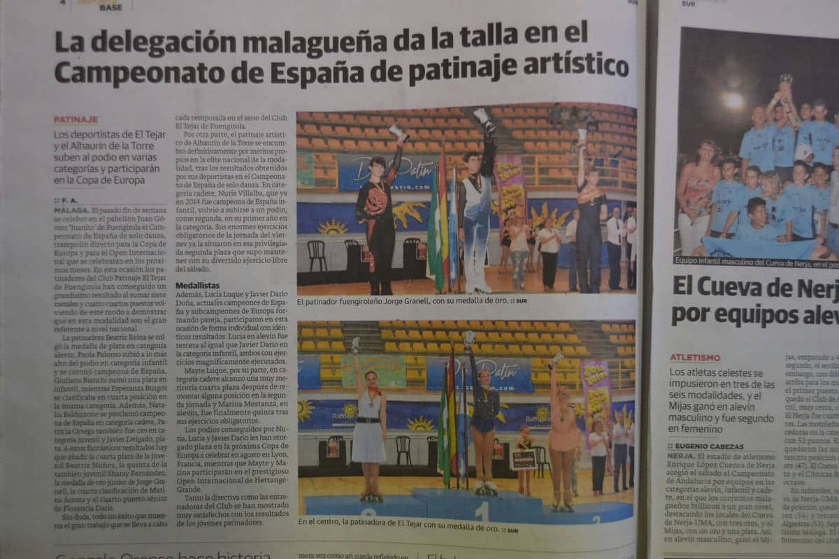 El patinaje artístico de Alhaurín de la Torre en el diario SUR