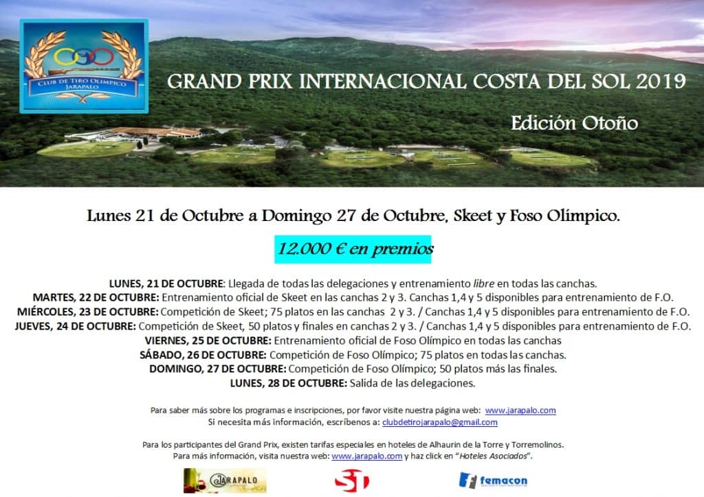 El Gran Prix Internacional Costa del Sol 2019 en su edición de otoño repartirá 12.000€ entre sus ganadores entre el 21 y el 27 de octubre