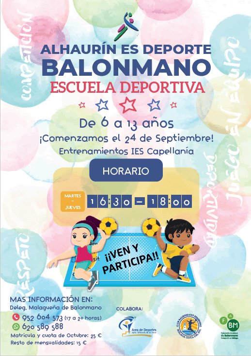 El 24 de septiembre comienzan los entrenamientos de la escuela deportiva de balonmano en el IES Capellanía